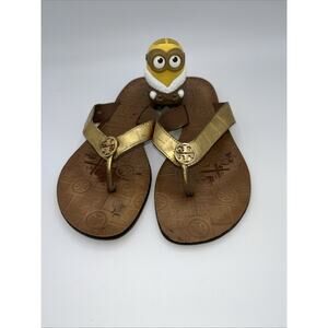 Tory Burch Thora Flip Flop Sandals Gold Leather with Gold Logo Women Size 8